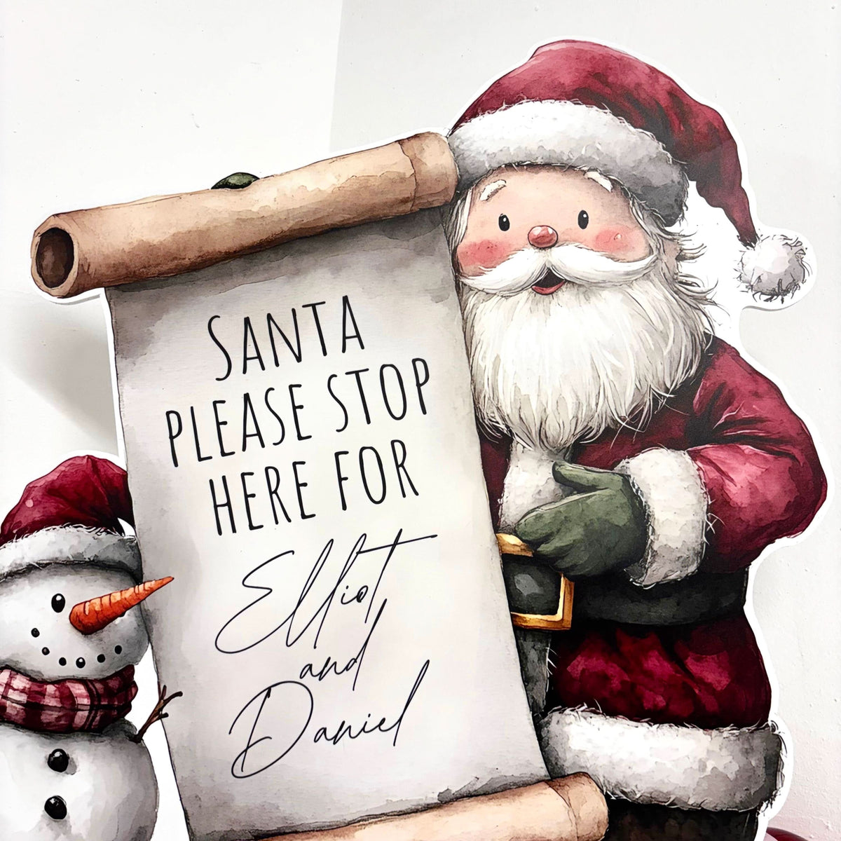 Personalised Santa Stop Here Sign - Traditional Santa Edition - Lifestyle Photo | Zebra Print