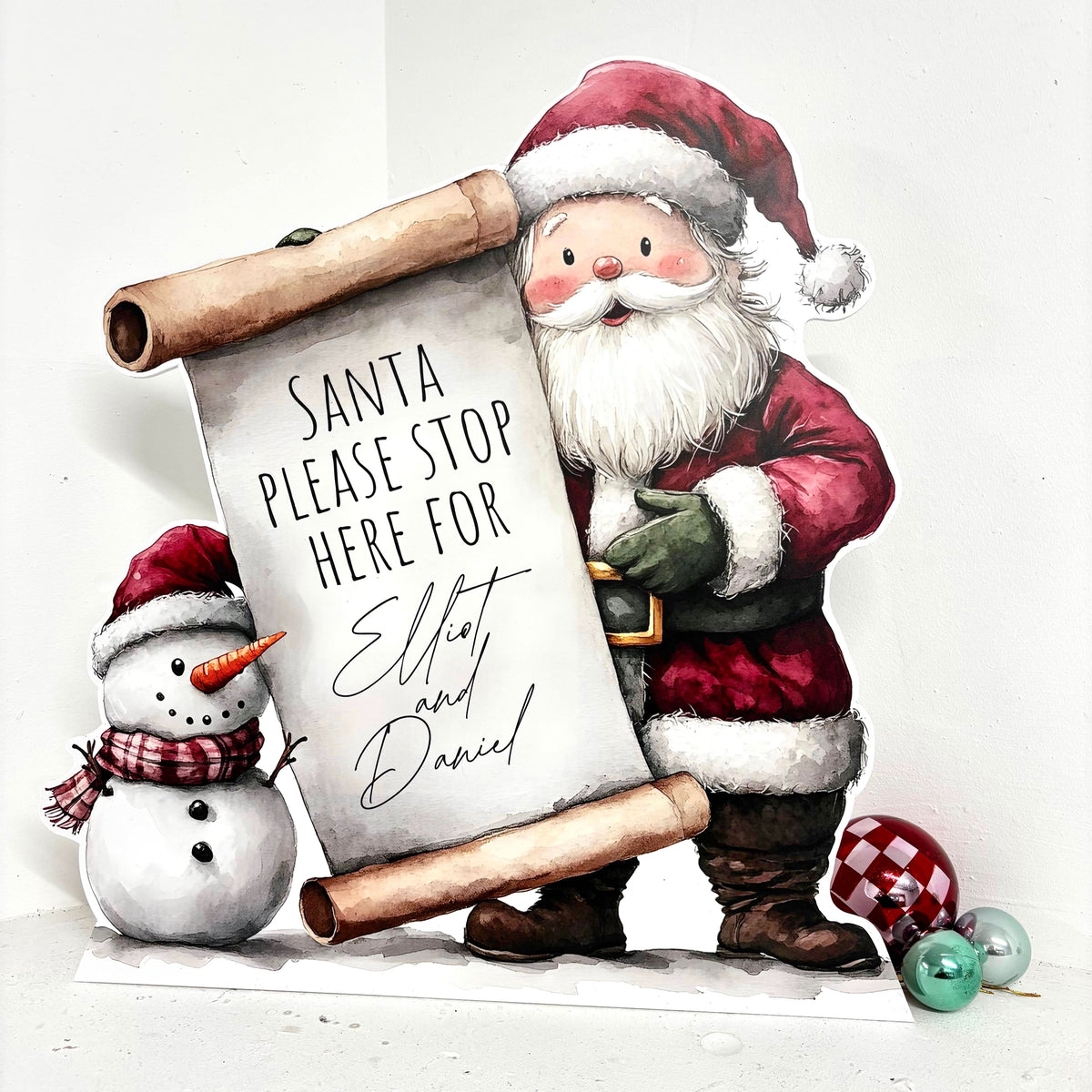 Personalised Santa Stop Here Sign - Traditional Santa Edition - Front View | Zebra Print