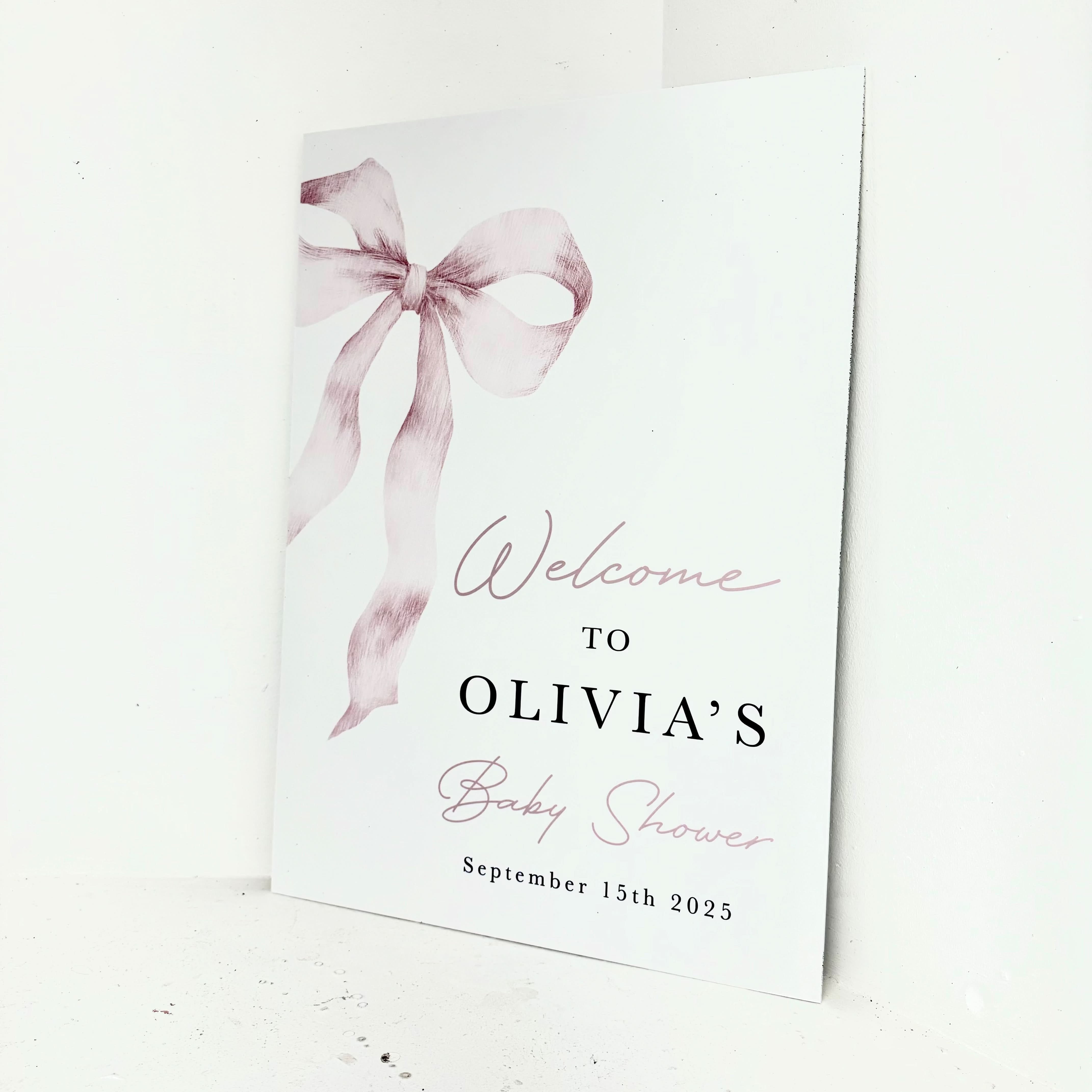 Pink Bow Baby Shower Easel Sign