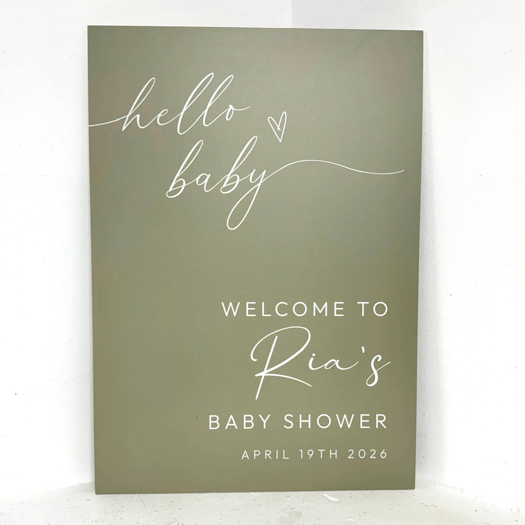 Hello Baby personalised baby shower welcome easel sign with elegant floral design printed on premium foamex