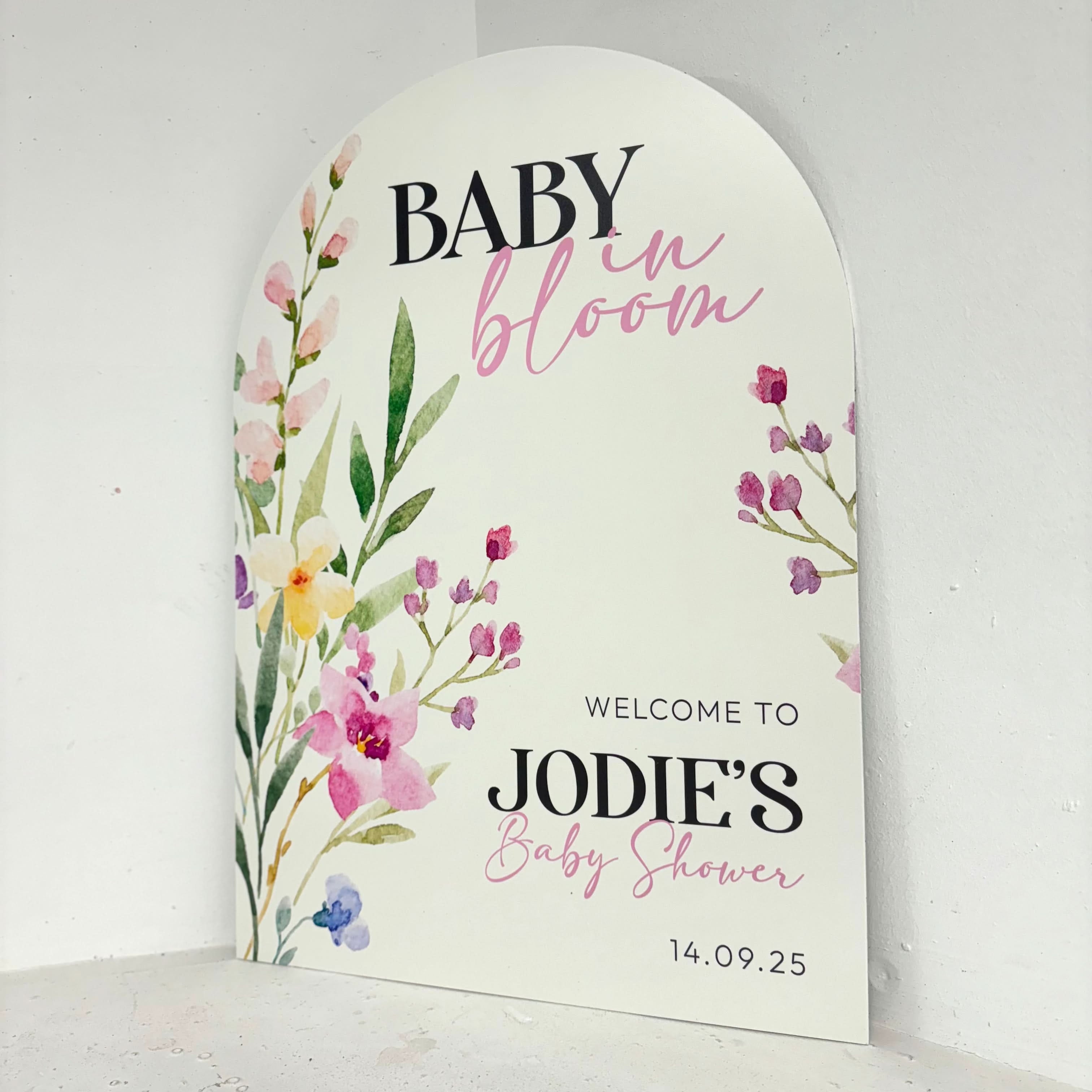 Curved Baby in Bloom Easel Sign