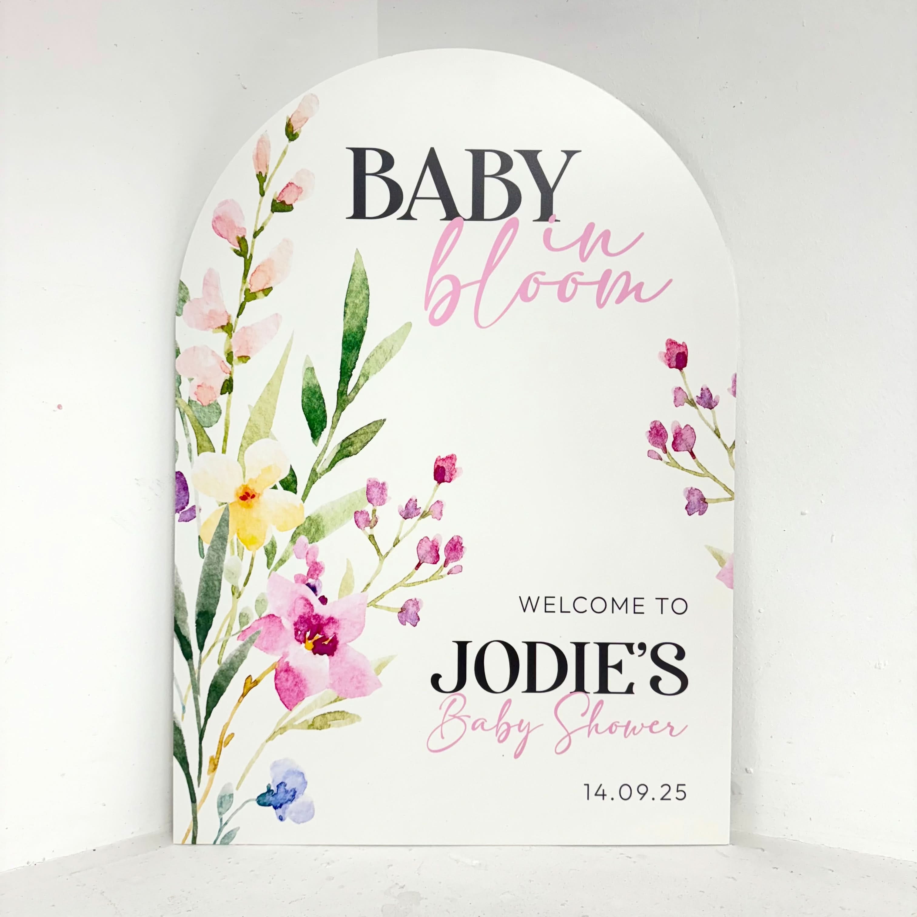 Curved Baby in Bloom Easel Sign