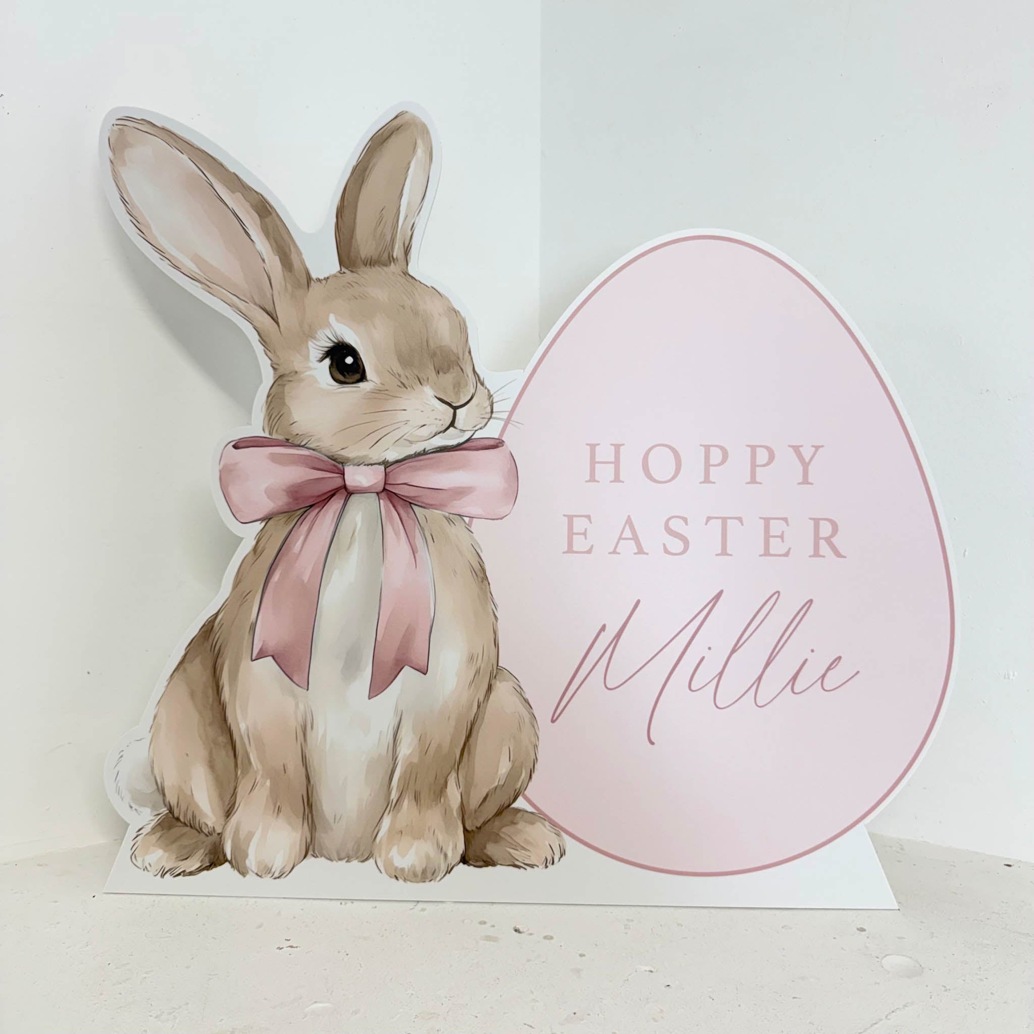 Pink Rabbit Personalised Easter Sign - Front View | Zebra Print