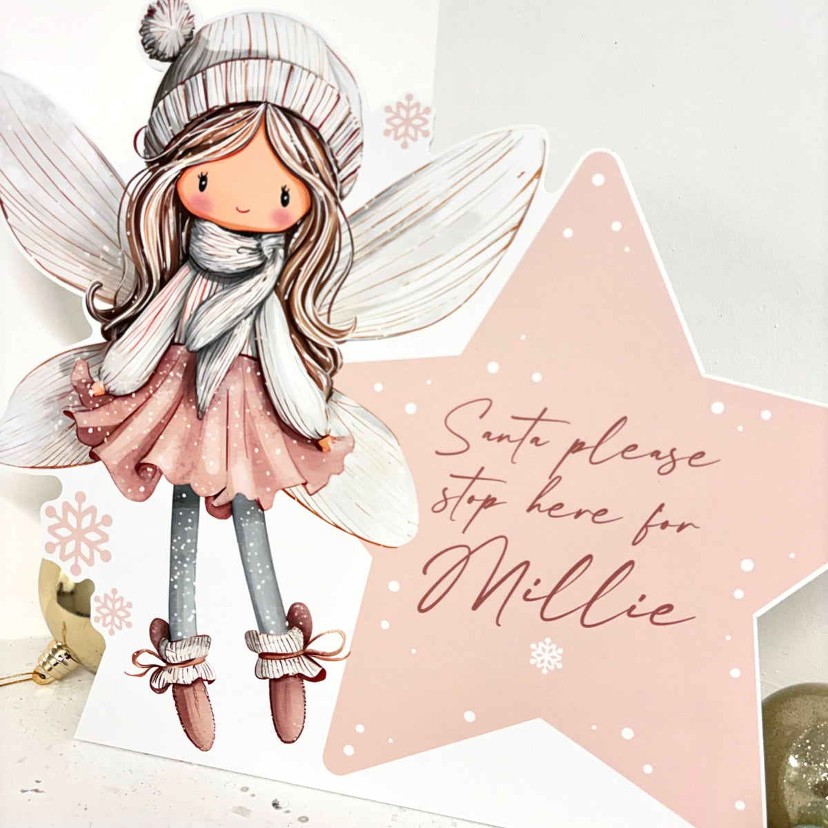 Personalised Santa Stop Here Sign - Winter Fairy Edition - Lifestyle Photo | Zebra Print