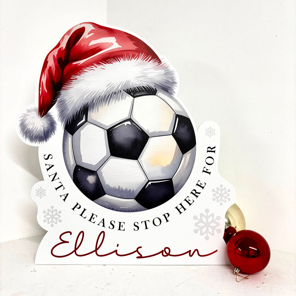 Personalised Santa Stop Here Sign - Football Edition - Front View | Zebra Print