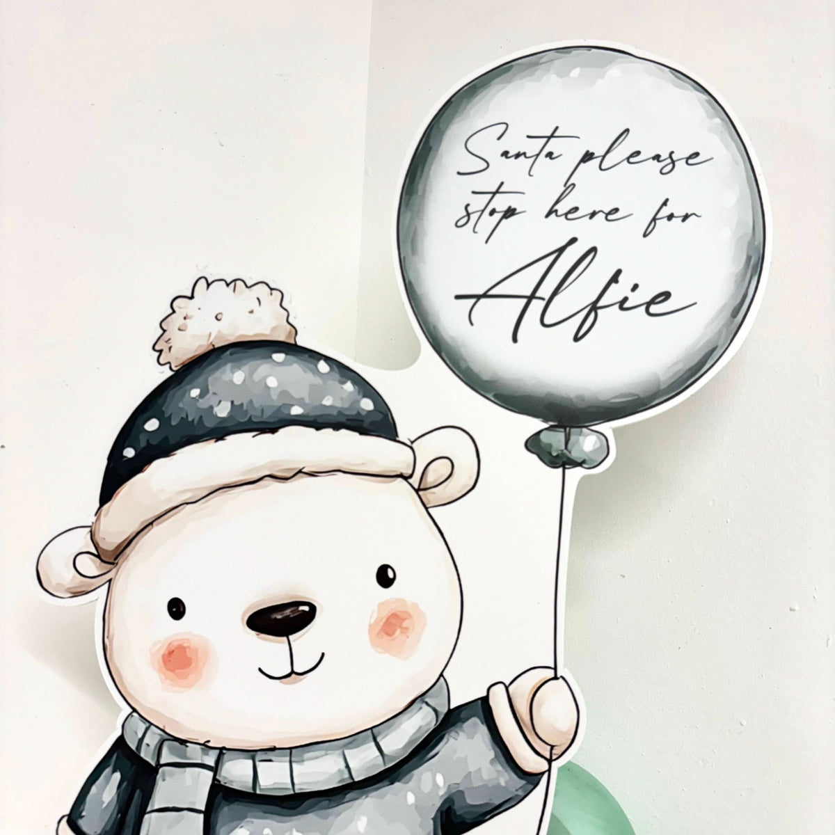Personalised Santa Stop Here Sign - Polar Bear Edition - Lifestyle Photo | Zebra Print
