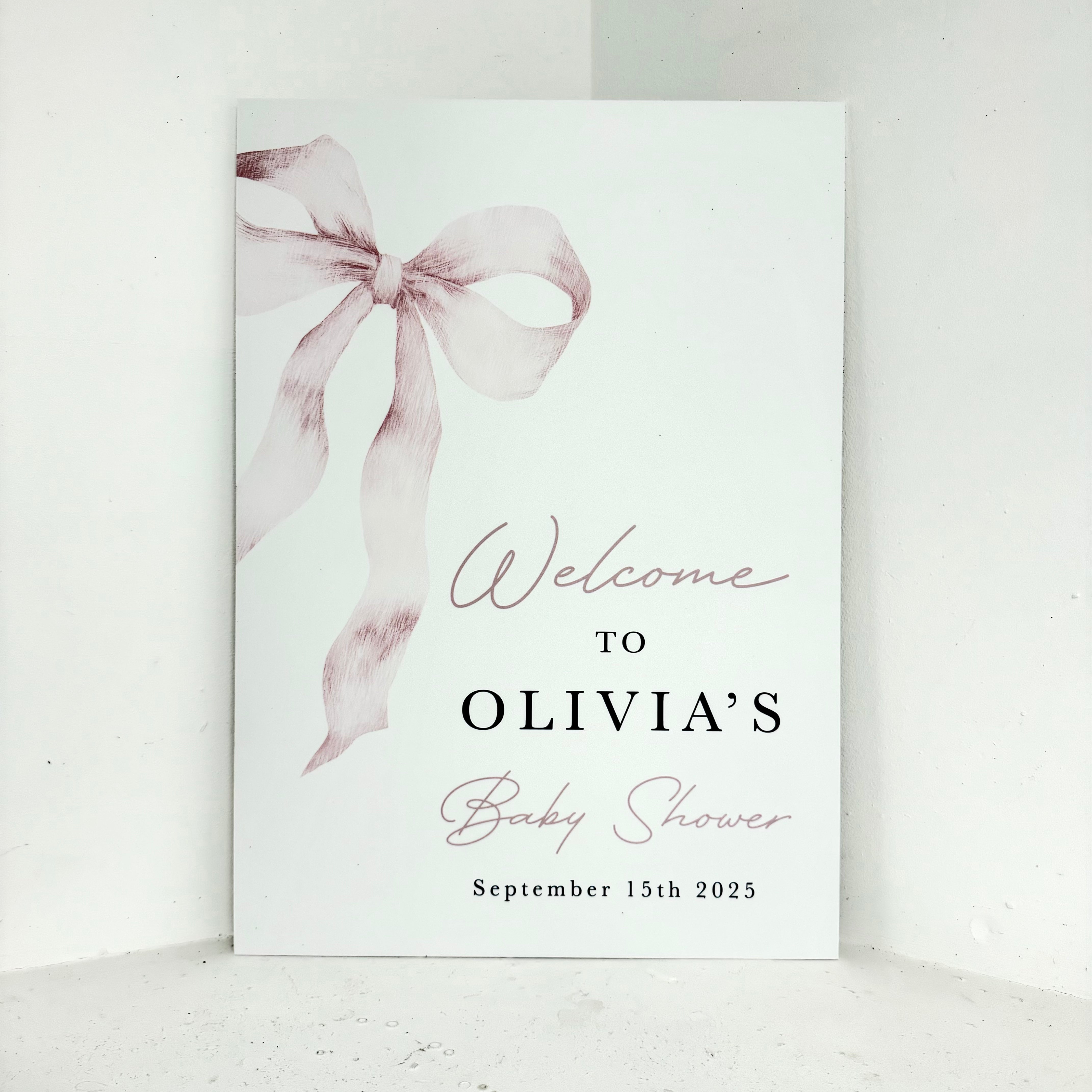 Pink Bow Baby Shower Easel Sign