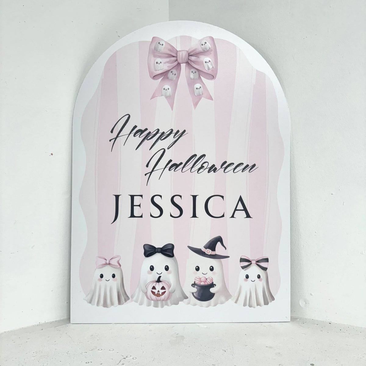 Personalised Little Boo Halloween Easel Sign - Front View | Zebra Print