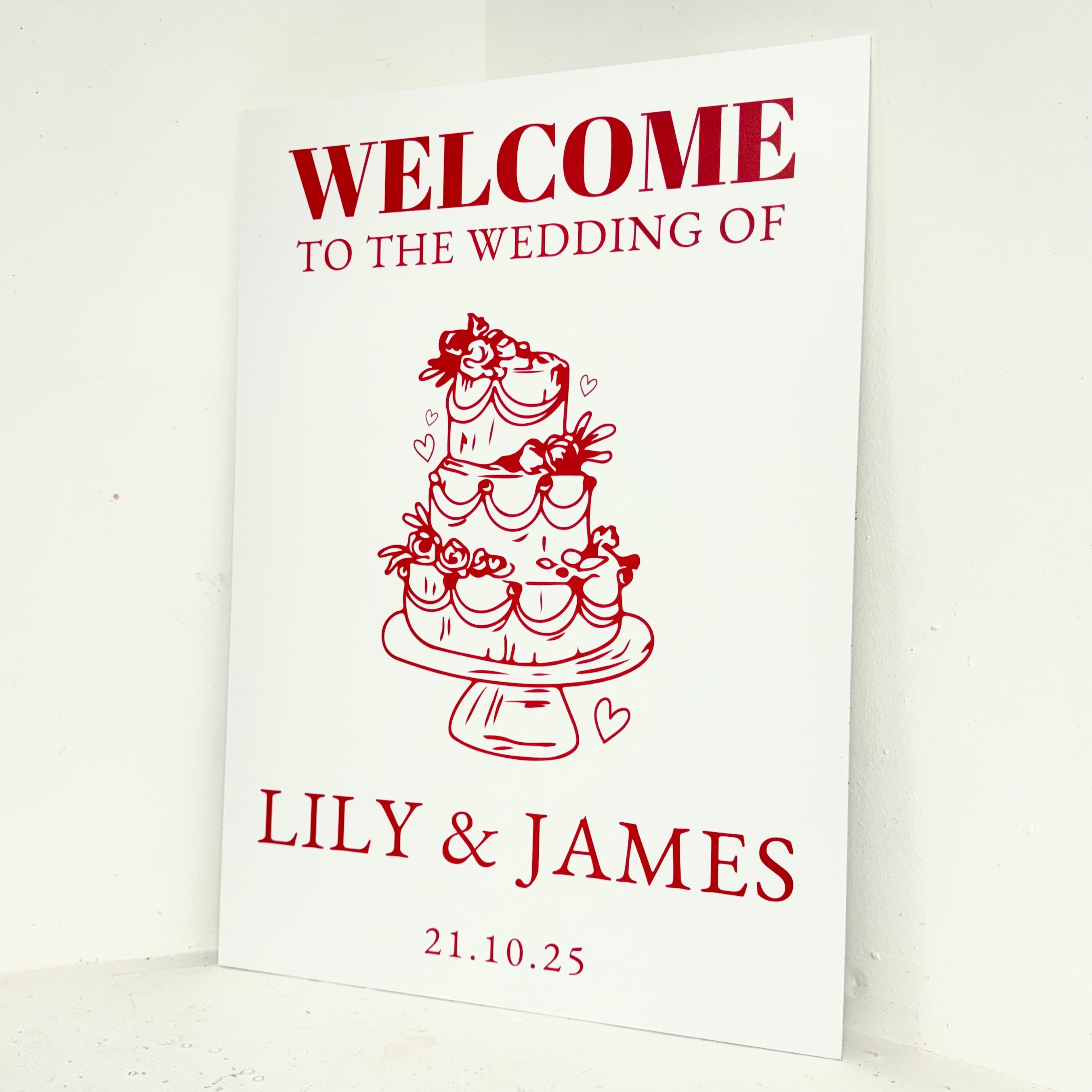Red and White Wedding Easel Sign