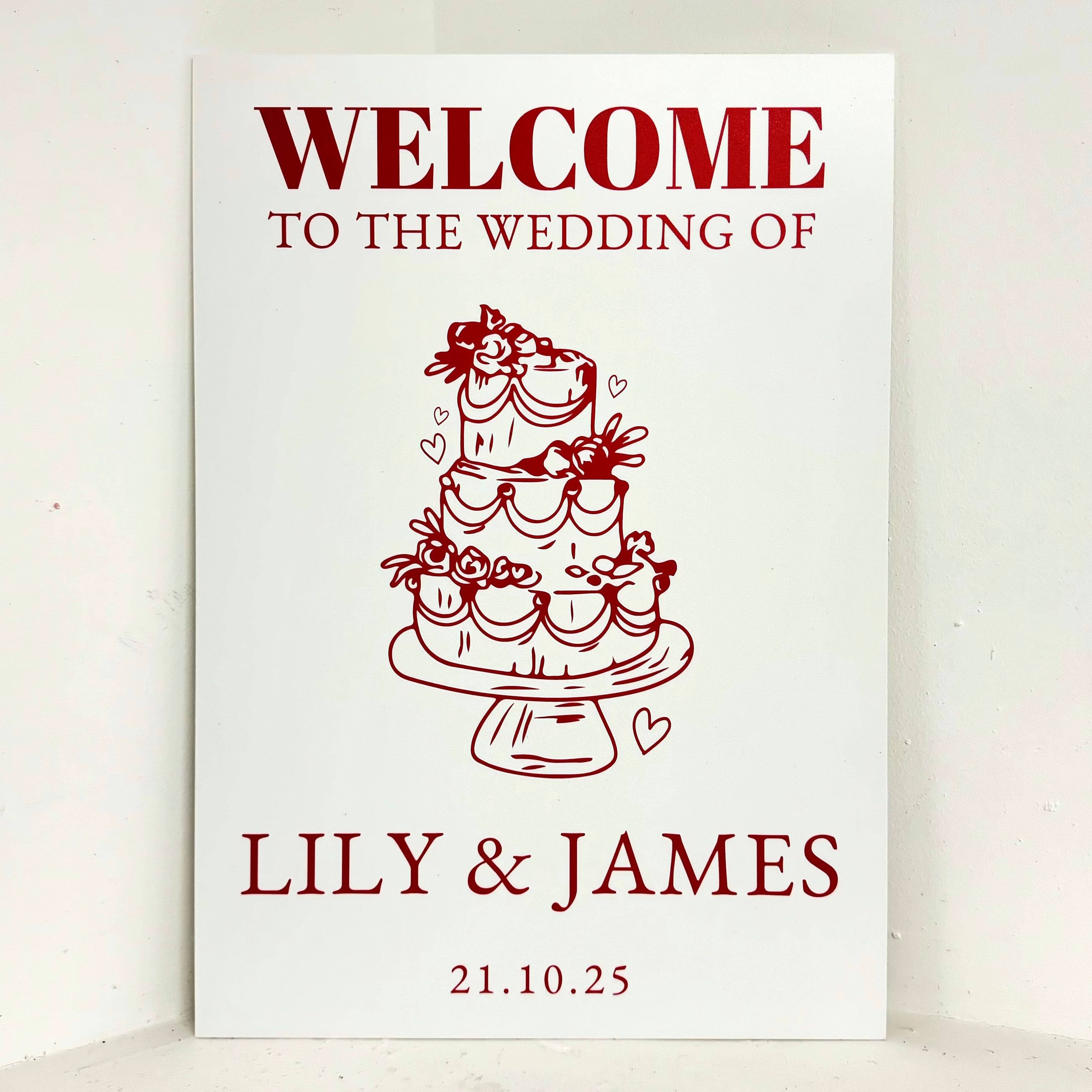 Red and White Wedding Easel Sign