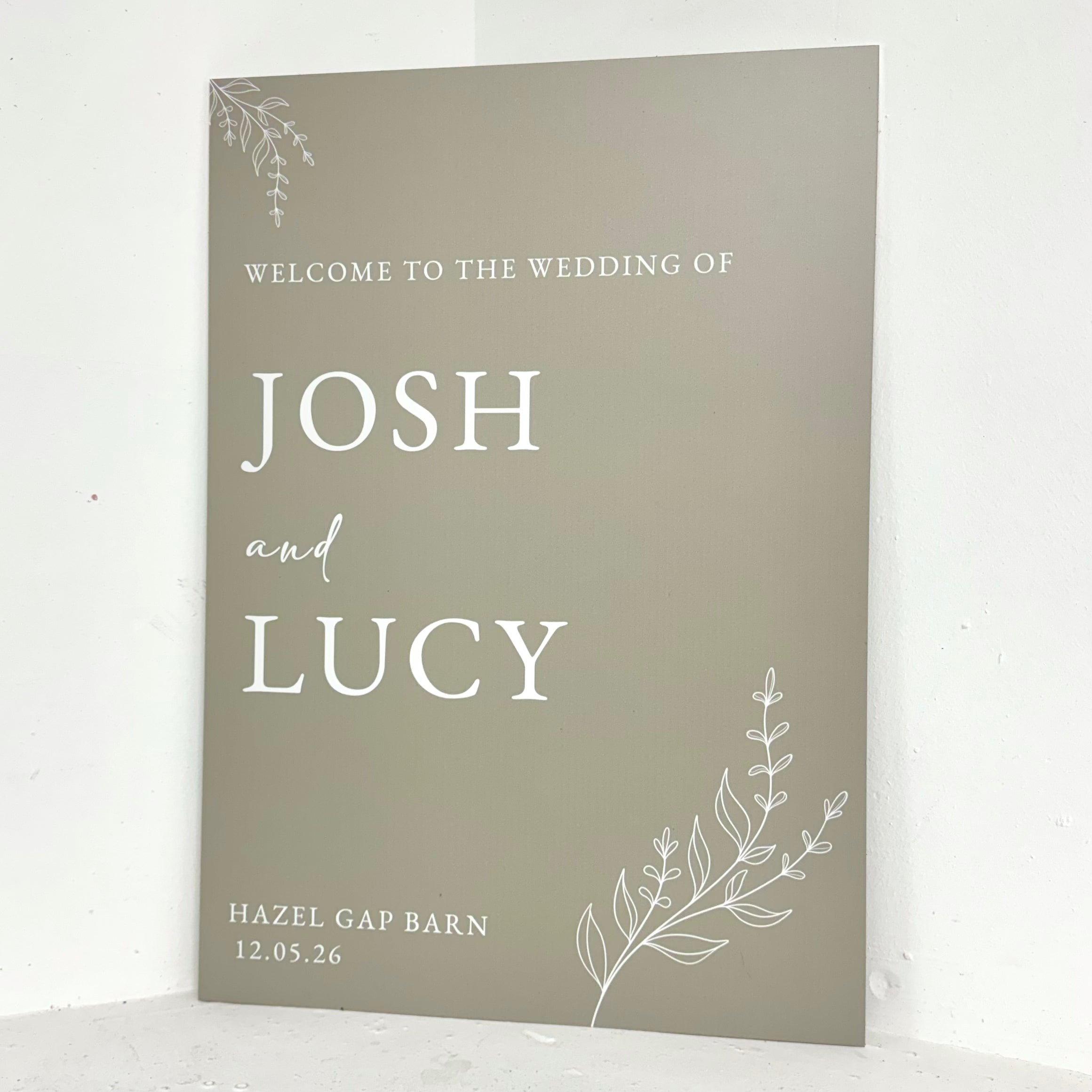 Khaki Floral Wedding Easel Sign