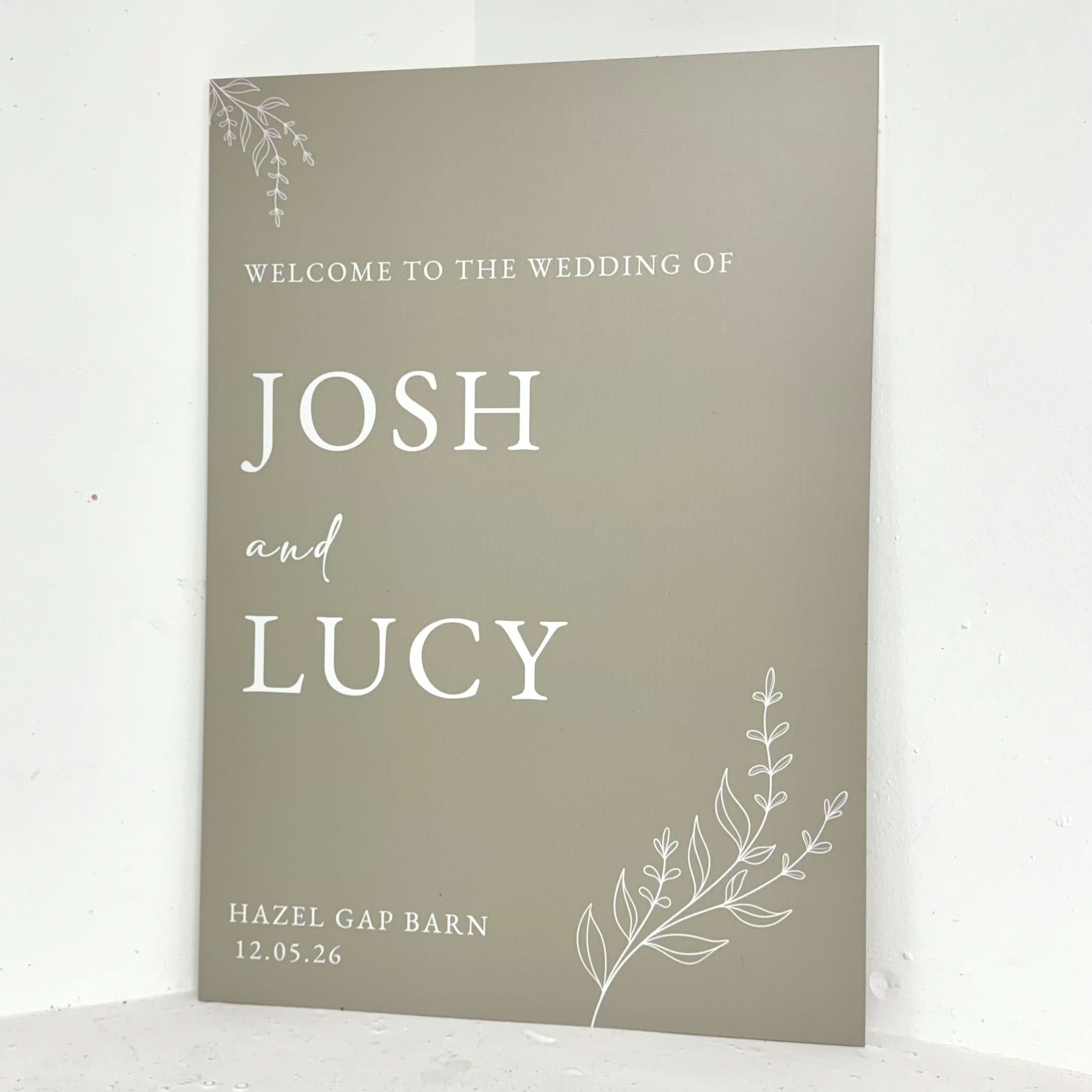 Khaki Floral Wedding Easel Sign