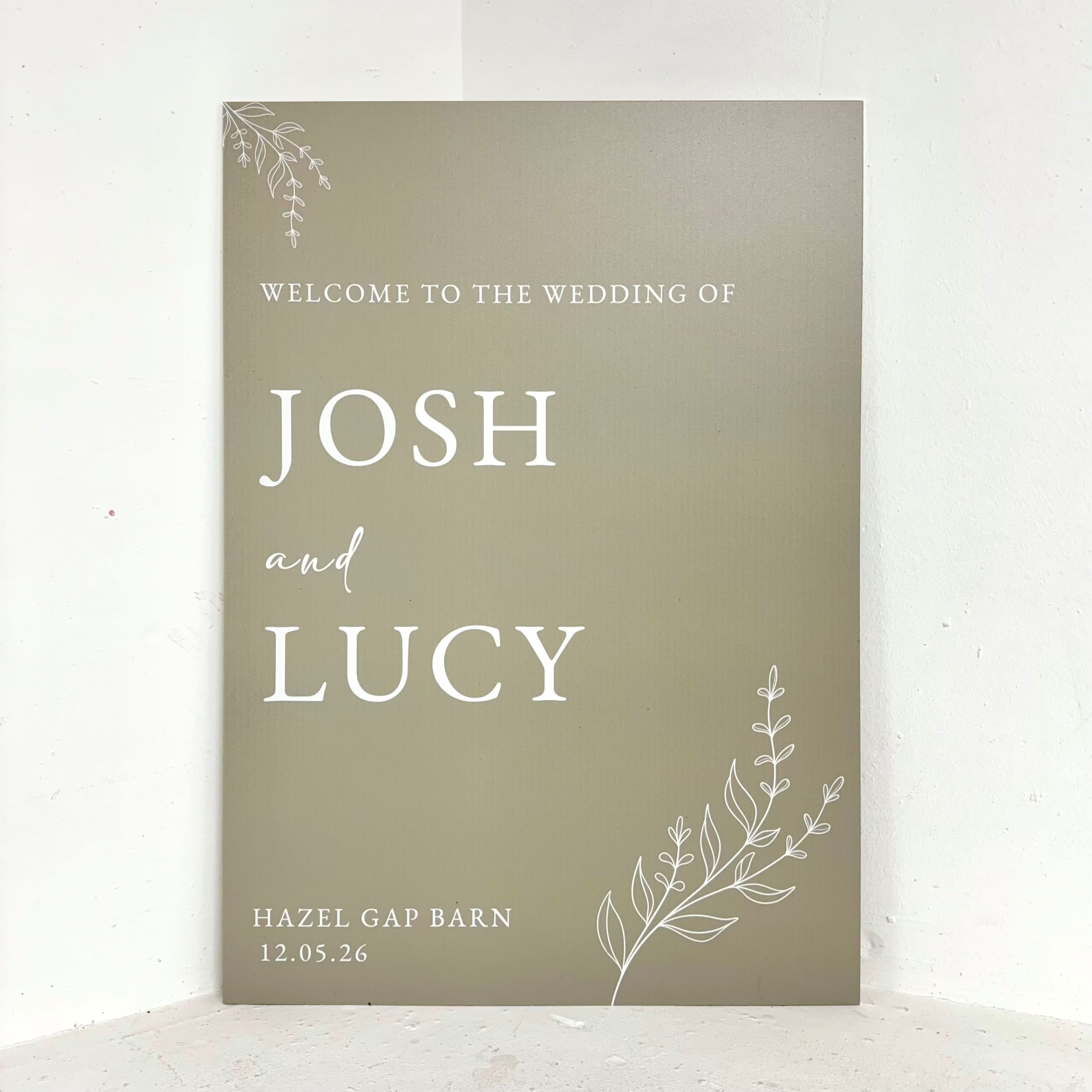 Khaki Floral Wedding Easel Sign