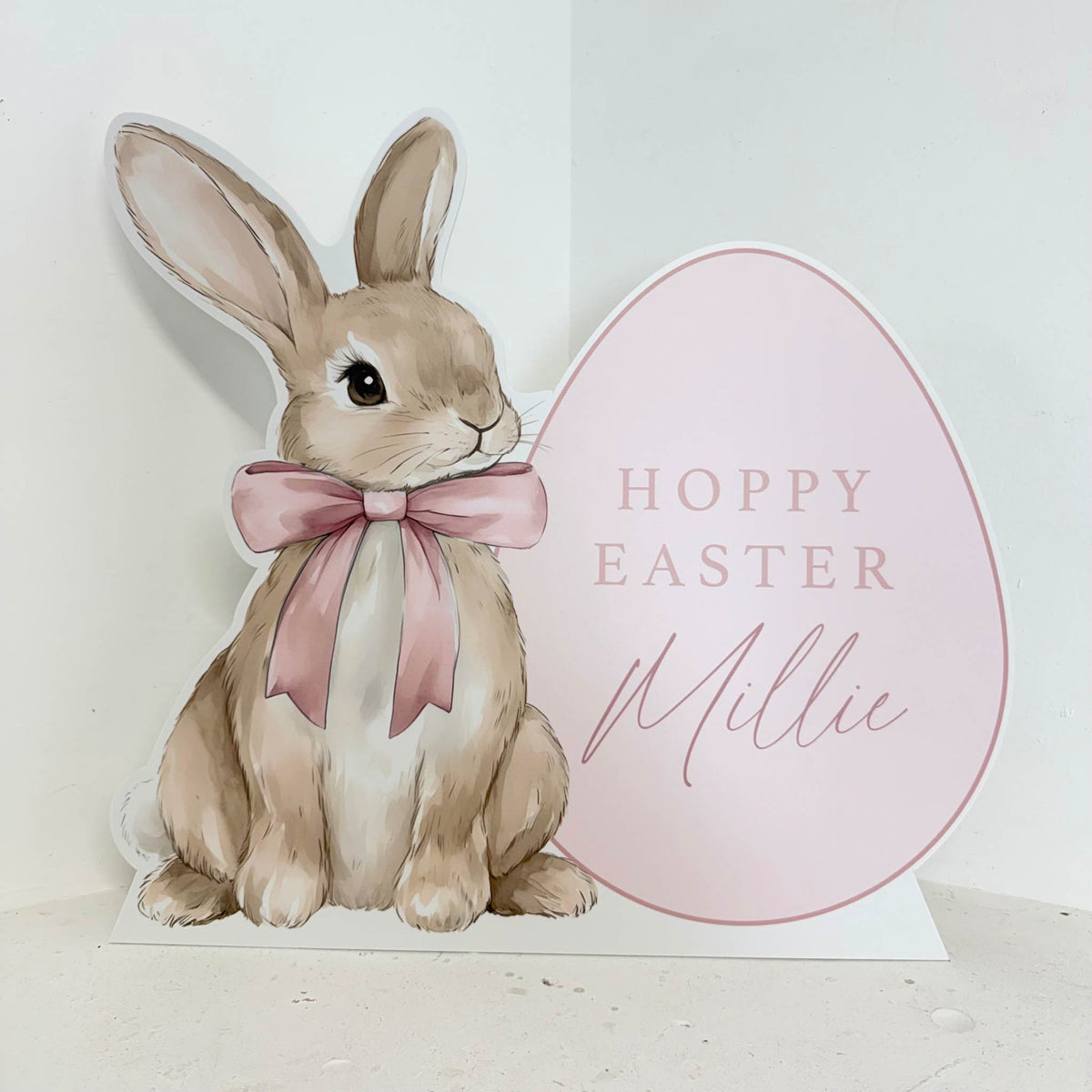 Pink Rabbit Personalised Easter Sign - Front View | Zebra Print