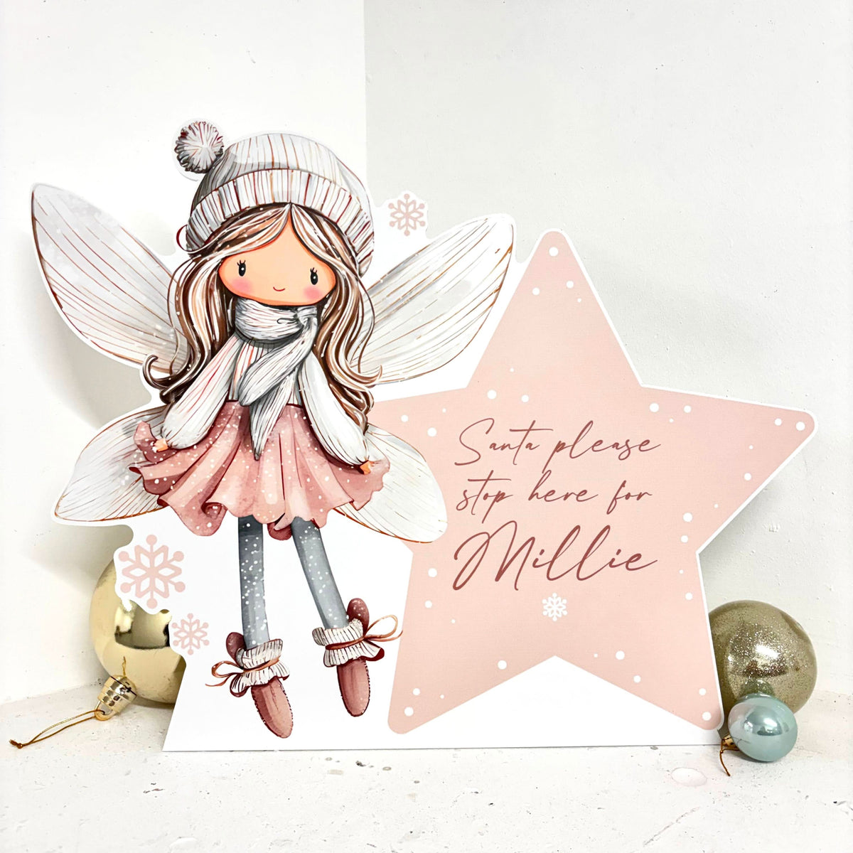 Personalised Santa Stop Here Sign - Winter Fairy Edition - Front View | Zebra Print