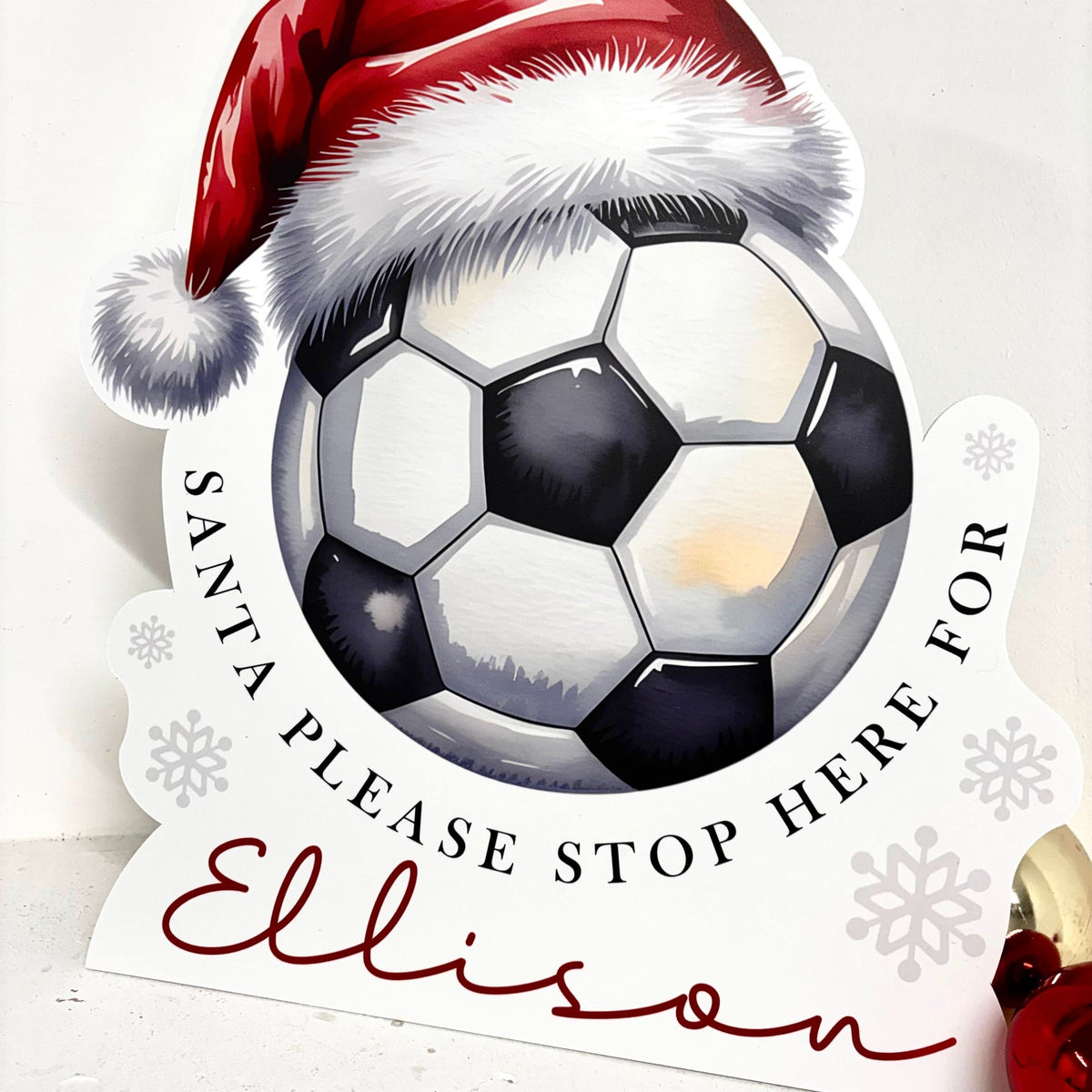 Personalised Santa Stop Here Sign - Football Edition - Lifestyle Photo | Zebra Print